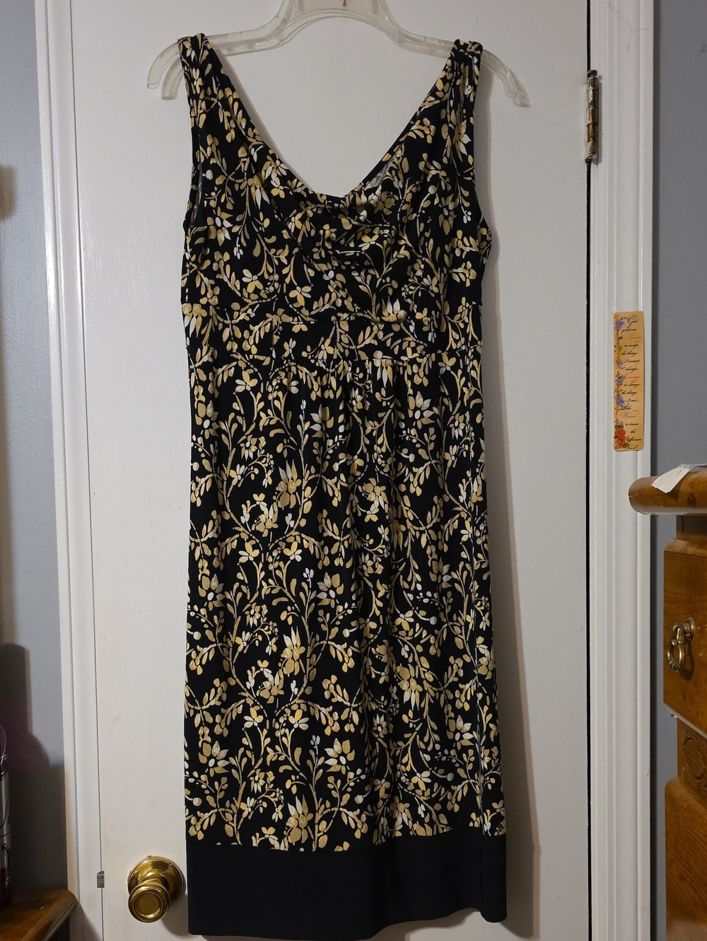 Merona Black Dress with Gold Floral Print